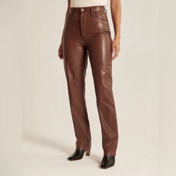 Abercrombie & Fitch Pants - NWT Abercrombie Vegan Leather 90s Straight Pant in Brown 28 short